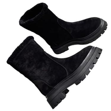 Imagem de Archicolor Botas femininas de inverno nórdicas minimalistas camurça pele de cordeiro botas de neve botas femininas sapatos femininos, Preto, 37