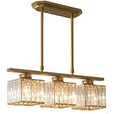 Imagem de Lustre de cristal LED moderno, luminária pendente para sala de estar K, sala de jantar B, lustre de teto com três cabeças (dourado)