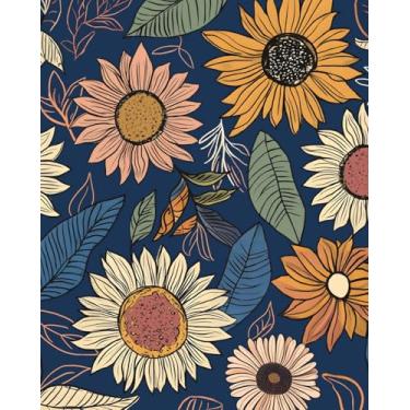 Imagem de BOKEBEVE Papel de parede floral azul descasque e cole papel de parede boho folha de contato amigável para locatário papel de parede para backsplash gaveta de quarto autoadesivo removível 17,5 x 118