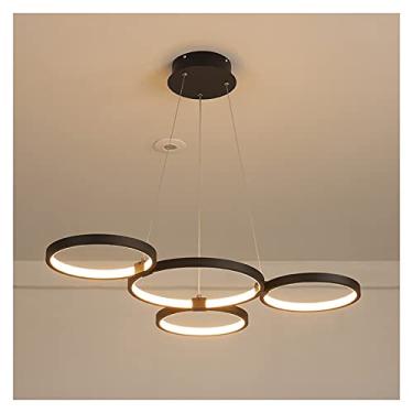 Imagem de Lustre Minimalismo Preto Cor Moderno Led Pingente Lustre Compatível com Sala de Jantar Cozinha Bar Sala de Estar Deco Lustre Luminária (Cor: Pingente 5 Anéis, Tamanho: Di