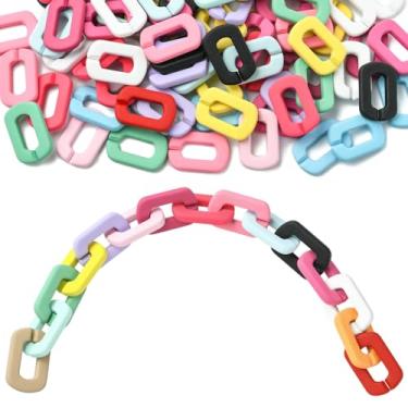 Imagem de Stiesy 100 peças de anéis de ligação de acrílico emborrachados retangulares de plástico conector de ligação rápida contas para bolsa bolsa alça de telefone chaveiro fabricação de joias cores mistas