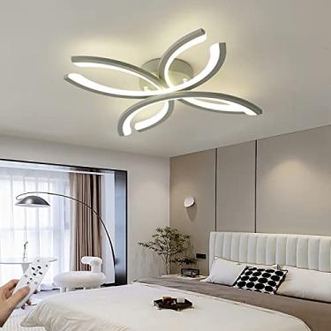 Imagem de Luminária de teto LED moderna com controle remoto, cinza, regulável, para sala de estar, com design criativo em formato de flor, luminárias decorativas de teto, 4 chamas, elegante, curva, pa