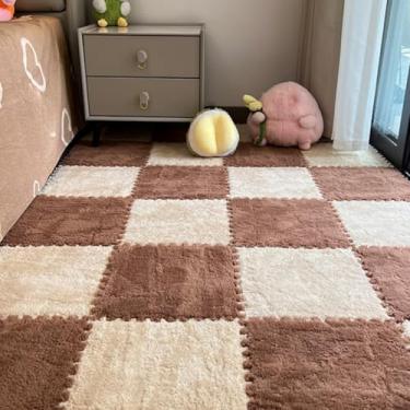 Imagem de 12Pcs Plush Foam Floor Mat,Plush Interlocking Carpet Tiles,Anti-Slip Square Puzzle Floor Mat,EVA Foam Area Rugs for Bedroom Playroom (Coffee + Beige)