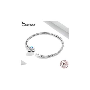 Imagem de Pulseira de prata 925 com miçangas em forma de coração para mulheres -