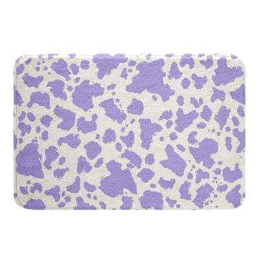 Imagem de Feelyou Tapetes de banheiro com estampa de vaca 50,8 cm x 81,3 cm para crianças, roxo, branco, para banheiro, meninos, meninas, adolescentes, desenhos animados, vaca, leite, banheira, antiderrapante,