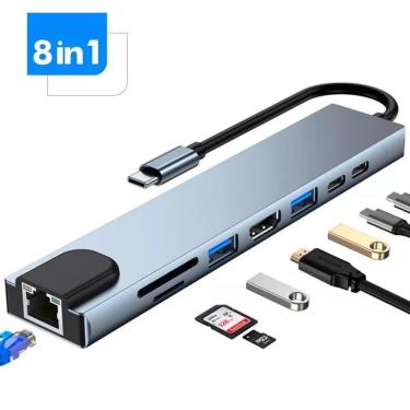 Imagem de Adaptador Hub Type C 8x1 Hdmi 4k, Lan, Usb 3.0, Leitor SD para Macbook