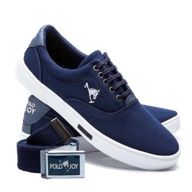 Imagem de Kit 1 Tênis Casual Em Lona + 1 Cinto Polo Joy, 44, Azul escuro