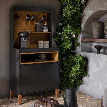 Imagem de Cantinho Do Café Flow Com 2 Portas E Pés De Madeira Maciça Preto/freijo