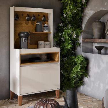 Imagem de Cantinho Do Café Flow Com 2 Portas E Pés De Madeira Maciça Off White/freijo