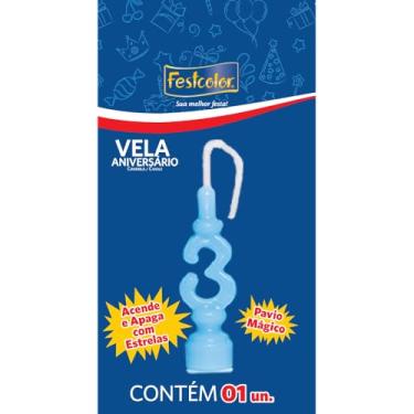 Imagem de Vela de Aniversário Número 3 Azul, Festcolor