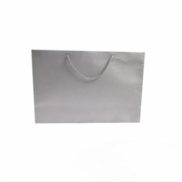 Imagem de Sacola de Papel Colorida 21x32x10cm, Papel Resistente para Lojas, Presentes, Eventos e Embalagens Comerciais 10 unidades(Cinza/Prata)