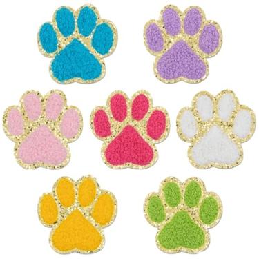 Imagem de YRAKOZIN Adesivos autoadesivos bordados de chenille, adesivos para mochilas, chapéus, roupas e sapatos (7 peças - estampas de pata de cachorro)