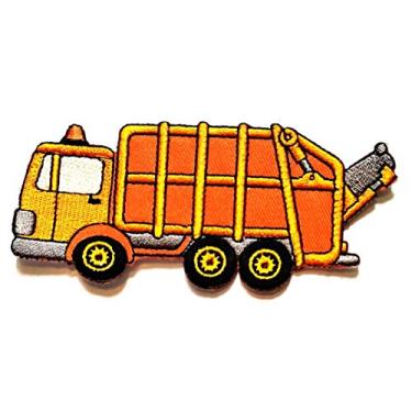 Imagem de Nipitshop Remendos Laranja Caminhão de Lixo Desenhos Animados Crianças Crianças Patch Bolsa de Roupas Camiseta Jeans Biker Badge Aplique Ferro em Costura Patch