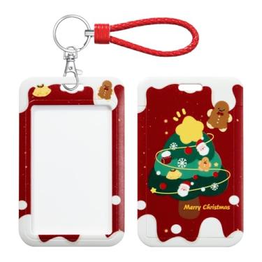 Imagem de SHININGEYES Porta-crachá de identificação com chaveiro de metal, slide de plástico aberto com janela de identificação para mulheres, homens, meninas, estudantes, árvore de Natal