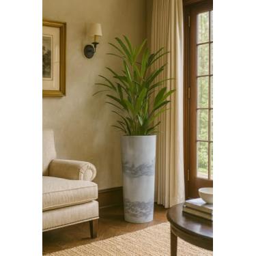 Imagem de Vaso De Planta Grande Coluna Ibiza Decorativo Luxo Moderno Texturizado (CINZA)