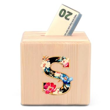 Imagem de BJDAMAI Cofrinho de madeira, cofrinho, dinheiro, dinheiro, presentes para mulheres, meninas, irmã, filha, neta, sobrinha, amiga, professora, festa de aniversário, viagem (letra S)