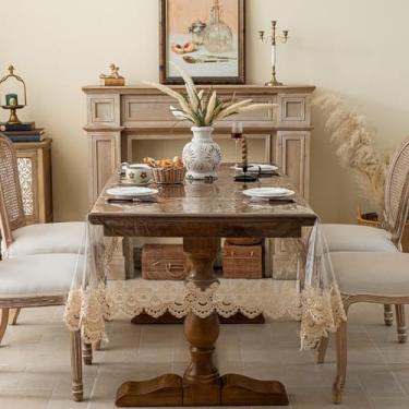 Imagem de Huierxun Toalha de mesa retangular transparente à prova d'água de TPU com borda de renda bordada 149 x 238 cm toalha de mesa transparente para cozinha e piquenique (champanhe, 150 x 238 cm)