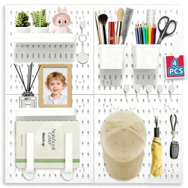 Imagem de TurnSun Kit combinado organizador de parede Pegboard, 4 peças de painéis de placa de pinos com 18 acessórios, fácil instalação, melhores quadros de fixação e suspensão modular para garagem, escritório