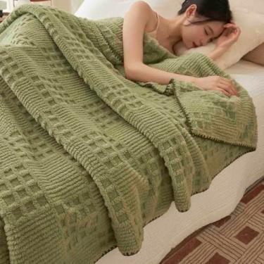 Imagem de JUSHZ Cobertor de lã ponderado xale fofo feminino masculino para cama adulto casal solteiro para sofá resiste ao desbotamento para aquecer no escritório, sala de estar ou carro (verde, 180 x 200 cm)