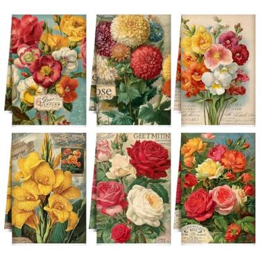 Imagem de VitalCozy Conjunto de 6 toalhas de cozinha lavanda verão engraçado dona de casa de fazenda toalha de banho rústica para presente de banheiro de férias, 60 x 40 centímetros (vinta, florais)