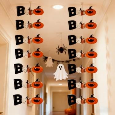Imagem de Pacote com 2 faixas versáteis para pendurar no Dia das Bruxas com Cortinas de Fundo Gráficas de Abóbora - Perfeito para festas de Halloween, aniversários de terror, decoração de sala de aula e muito