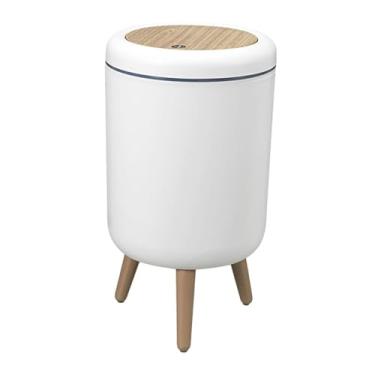 Imagem de KiBcsLic Lixeira com tampa, cesto de lixo com tampa de pressão, moderna, com pernas, tampa de pressão, estilo nórdico, para cozinha e sala de estar, Grão de Madeira para Piso