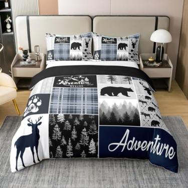 Imagem de Erosebridal Farmhouse Cabin 100% algodão capa de edredom rústica urso veado capa de edredom tamanho casal floresta país patchwork roupa de cama vintage vida selvagem para meninos adolescentes homens