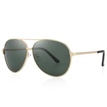 Imagem de Óculos de sol aviador de ponte dupla de metal para homens e mulheres óculos de sol modernos para dirigir, viajar, praia, atividades ao ar livre, Armação dourada/lente G15, Lens Width: 66 Millimeters