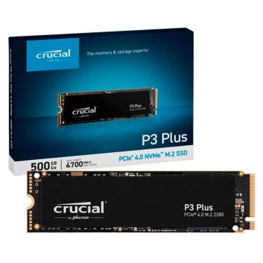 Imagem de SSD Crucial P3 Plus 500GB NVMe, PCIe 4.0 x4, M.2 2280, Leitura 4700MB/s, Gravação 1900MB/s, 3D NAND TLC