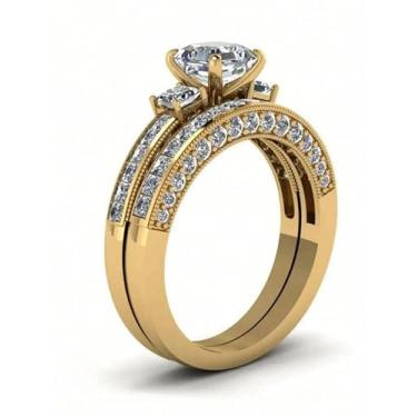 Imagem de 2 peças anel de casamento feminino corte marquise CZ anel vintage aço inoxidável acessórios de casamento dia dos namorados (tamanho 7)