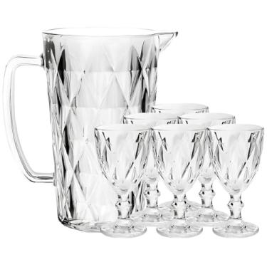 Imagem de Jogo de Taças com Jarra de Vidro Diamond Transparente para Àgua ou Suco 7 Peças