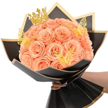 Imagem de Waipfaru Buquê de rosas com glitter, buquê de flores falsas faça você mesmo, flor artificial champanhe para presentes de dia das mães, dia dos namorados, aniversário, noivado, casamento, 24 peças