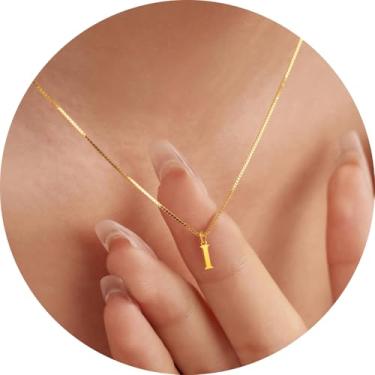 Imagem de Colar com inicial para mulheres, pingente de letra de aço inoxidável banhado a ouro 18K, bloco de A a Z, joia personalizada do alfabeto, 18+2in, Aço inoxidável, Sem Pedra Preciosa