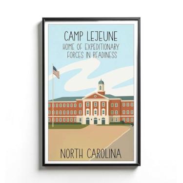 Imagem de LCGifts Pôster Camp Lejeune North Carolina - Home Of Expeditionary Forces In Readiness - Ilustração da base do Corpo de Fuzileiros Navais - Arte de parede militar histórica - Design de pôster estilo