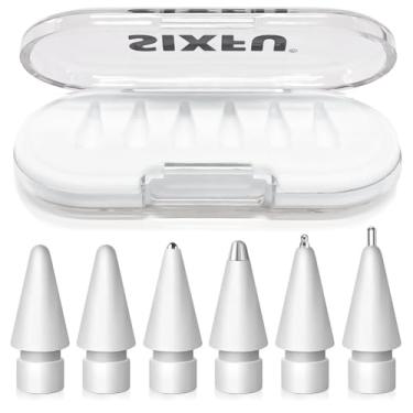 Imagem de SIXFU Pontas de substituição para Apple Pencil Tips, conjunto de pontas Apple Pencil Pro, pontas profissionais resistentes para Apple Pen com capa branca, acessórios compatíveis com iPad Pencil 2/1
