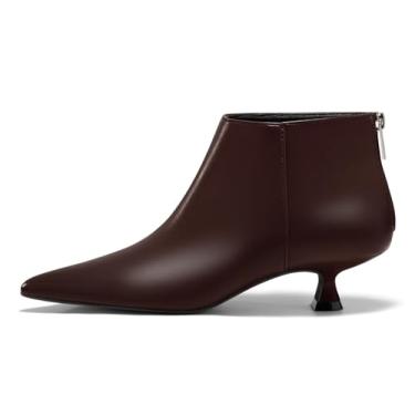 Imagem de Coutgo Botas femininas de salto baixo gatinho bico fino cano curto com zíper nas costas sapatos de outono, Chocolate, 41