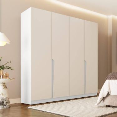 Imagem de Guarda Roupa Roupeiro 4 Portas 4 Gavetas Porto Branco Creme Politorno Móveis