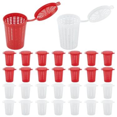 Imagem de WADORN 28 peças, 2 cores, armadilha de peixes, gaiola de lagostins de plástico, suporte de isca, balde de gaiola de peixe, alimentador para camarão, minhoca, caranguejo, carpa, peixe-gato, acampamento