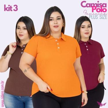 Imagem de Kit 3 Camisa Plus Size Gola Polo Feminina Tecido Premium e Ótimo Acaba