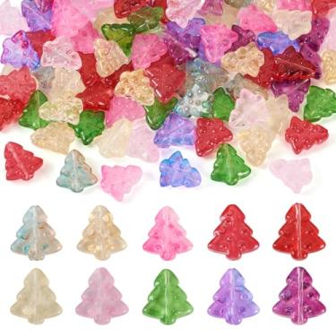 Imagem de Spritewelry 100 peças de contas de vidro para árvore de Natal, contas de pinheiro de Natal de 10 cores, feitas à mão, espaçador solto, contas irregulares para fazer joias, colar, guirlanda, brincos