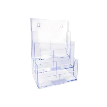 Imagem de Organizador de Papel, Organizador Expositor Porta Papeis e Documentos Tres Compartimentos Triplo Vertical Cristal Ou Fume, 16cm X 23cm X 32cm(CRISTAL)