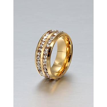 Imagem de Anel de casamento masculino de aço inoxidável, fileira dupla, zircônia cúbica, romântico, casual, moda, decoração de strass, Medium, Latão, Sem pedra preciosa