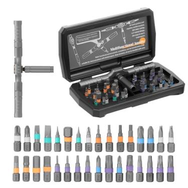 Imagem de LZVXTYM Conjunto de chaves de fenda catraca magnética 34 em 1, chave de fenda com alça catraca destacável DIY e brocas de aço Multi S2, kit de ferramentas de reparo de precisão portátil, chave de
