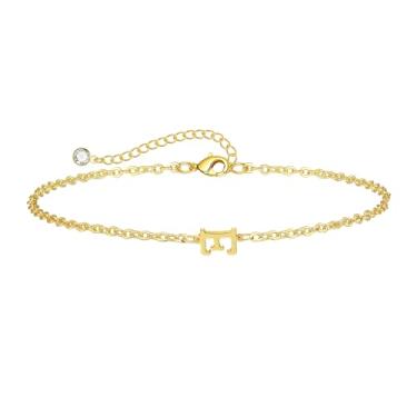 Imagem de Kyerlyn Pulseira com inicial para mulheres, pulseiras ajustáveis com alfabeto A-Z, minúsculas, banhado a ouro 14 K, pulseiras delicadas para meninas, boa sorte, significado, moda, joias para o dia a