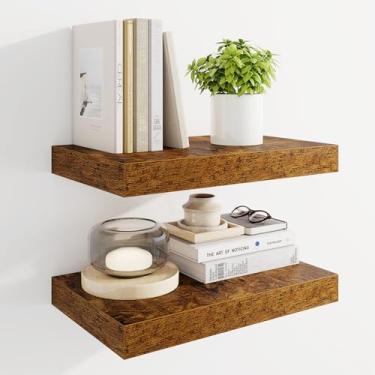 Imagem de Marsmiles Prateleiras flutuantes de 41 cm para parede, prateleiras de madeira com suportes invisíveis, conjunto de 2, prateleira rústica montada na parede para cozinha, banheiro, sala de estar, marrom