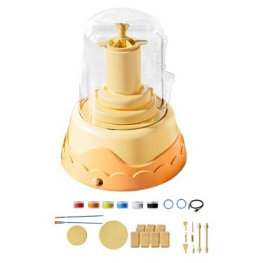 Imagem de Fancyes Mini torno de oleiro DIY, ferramenta portátil para fazer, ideal para presente de aniversário, pintura e escultura em cerâmica, para iniciantes, Amarelo