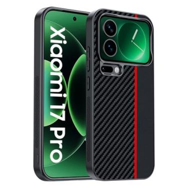 Imagem de LYJSMGZ Capa à prova de choque para Xiaomi 17 Pro Max/17 Pro/17, textura de fibra de carbono, capa de proteção sísmica de quatro cantos, fina, antiderrapante, vermelha, 17 Pro Max