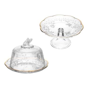 Imagem de Queijeira de Cristal com Tampa Fio de Ouro Com Boleira Cristal Elegante Prato Alto Mesa Posta (Boleira 19cm)