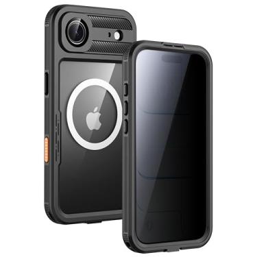 Imagem de Lanhiem Capa magnética para iPhone 17 Air, protetor de tela de privacidade integrado, capa à prova d'água IP68 à prova de poeira, compatível com MagSafe, capa de telefone de corpo inteiro anti-espião