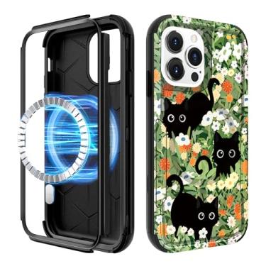 Imagem de LISEVO Capa para iPhone 11 Pro - Compatível com MagSafe Capa protetora magnética feminina fofa gato preto flores resistente à prova de choque Funda para iPhone 11 Pro capa de telefone 5,8 polegadas